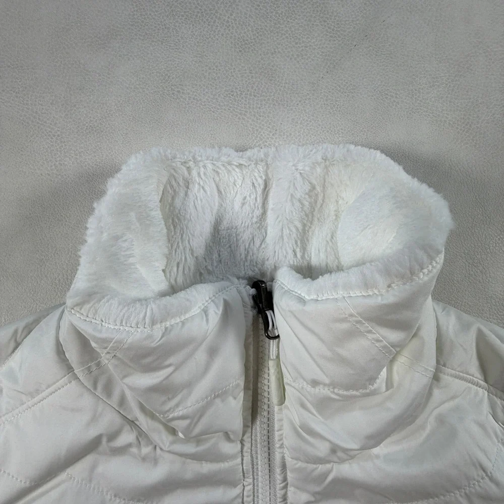 The North Face Womens Large Mossbud Swirl Reversible Vest White Quilted Fleece